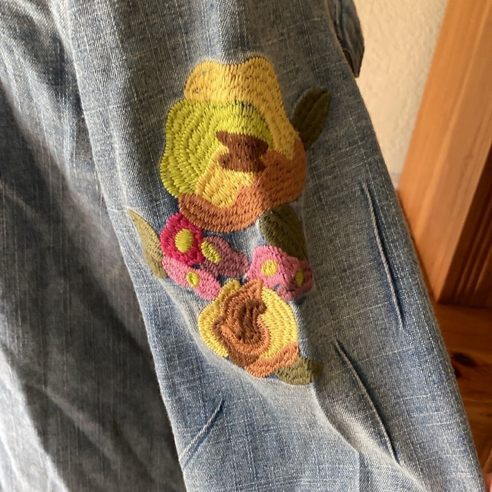 Oddy Button Down Boho Embroidered Long Sleeve Jea… - image 6